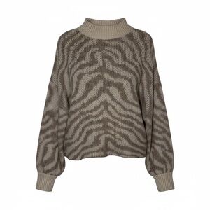 Karlie Zebra Print Knit Sweater – Taupe & Brown Oversized‎ Pullover